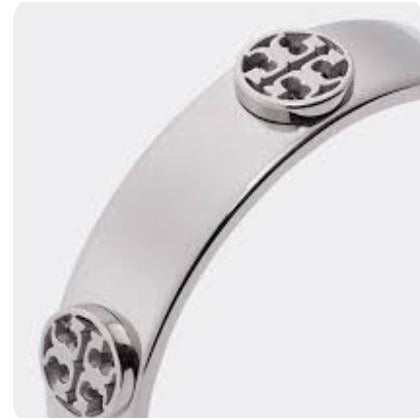 Tory Burch Silver Milgrain Logo-Plaque Cuff Bracelet