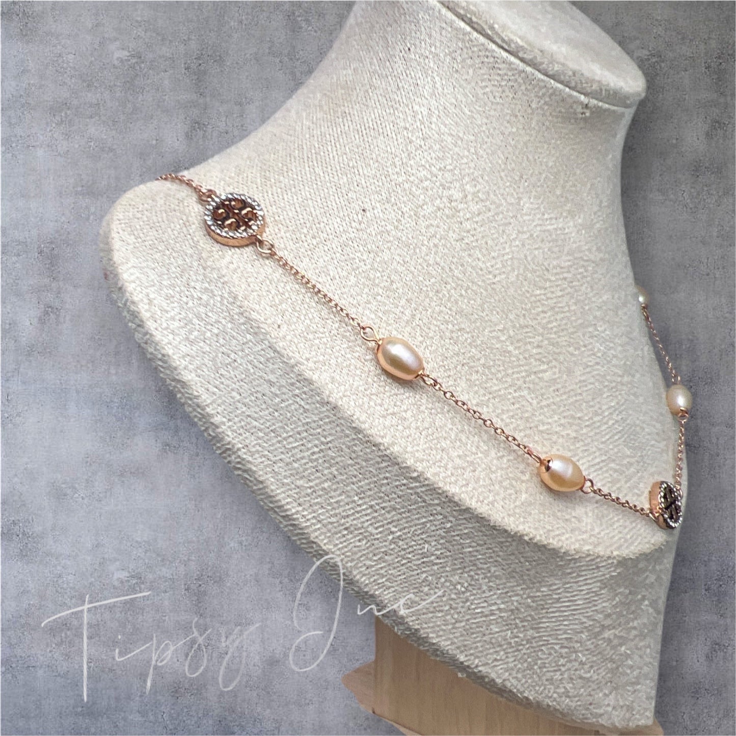 Beautiful Tory Burch Rose Gold and Pearl Pave Necklace