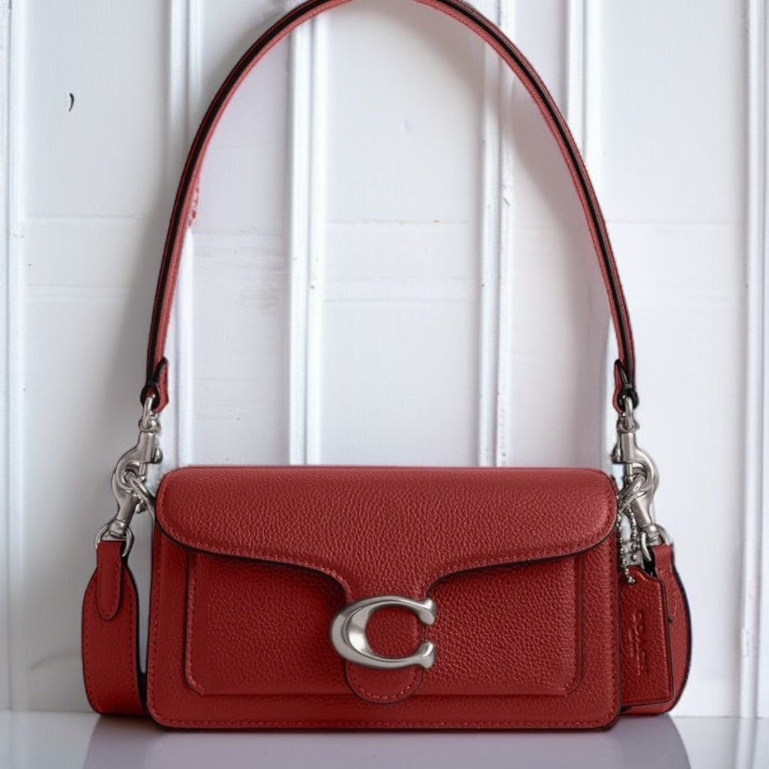 NEW! Coach Red Pebbled Leather Tabby 20