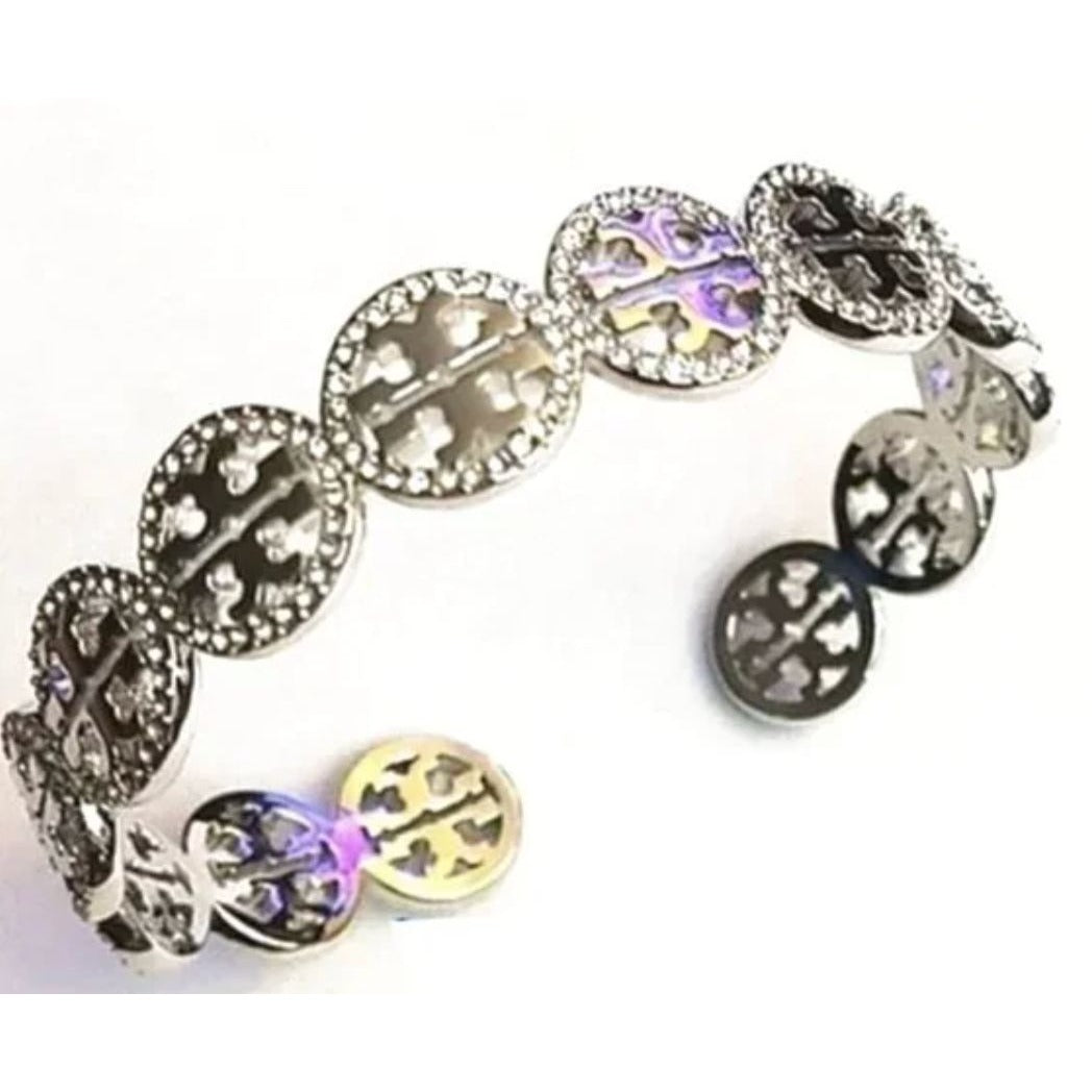 Tory Burch Silver and Pave Miller Cuff Bracelet