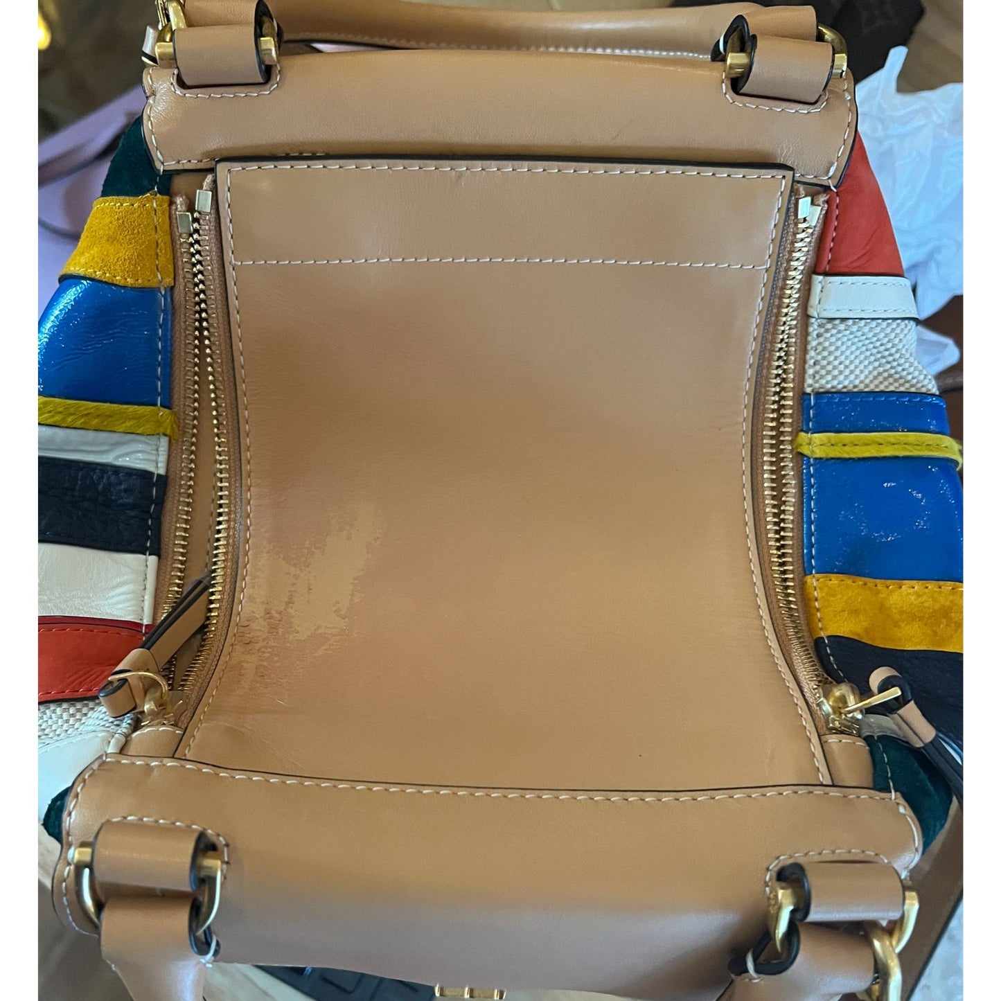 TORY BURCH AUTHENTIC STRIPED MOON TOTE AND WALLET SET