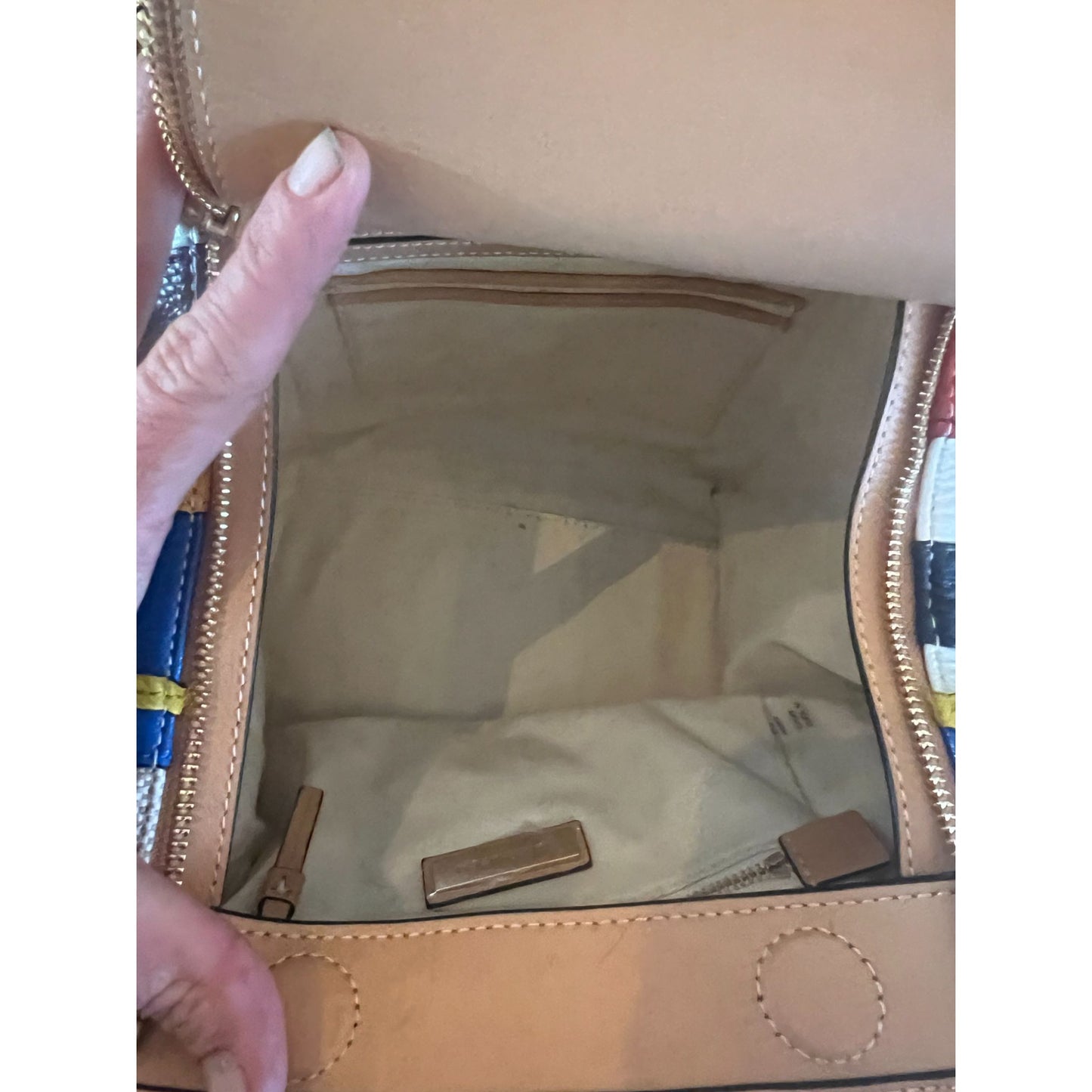 TORY BURCH AUTHENTIC STRIPED MOON TOTE AND WALLET SET