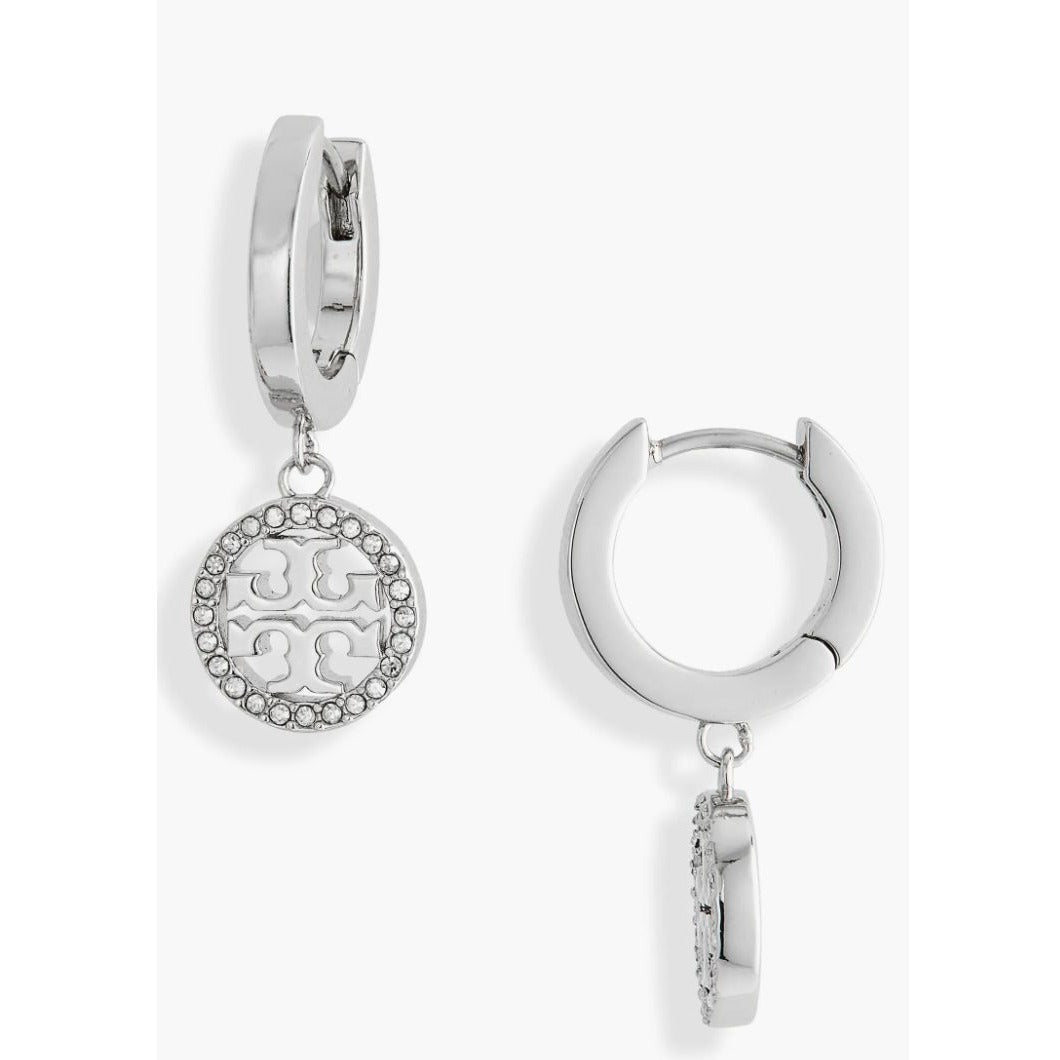 Tory Burch Miller Hoop Pave Crystal Earrings