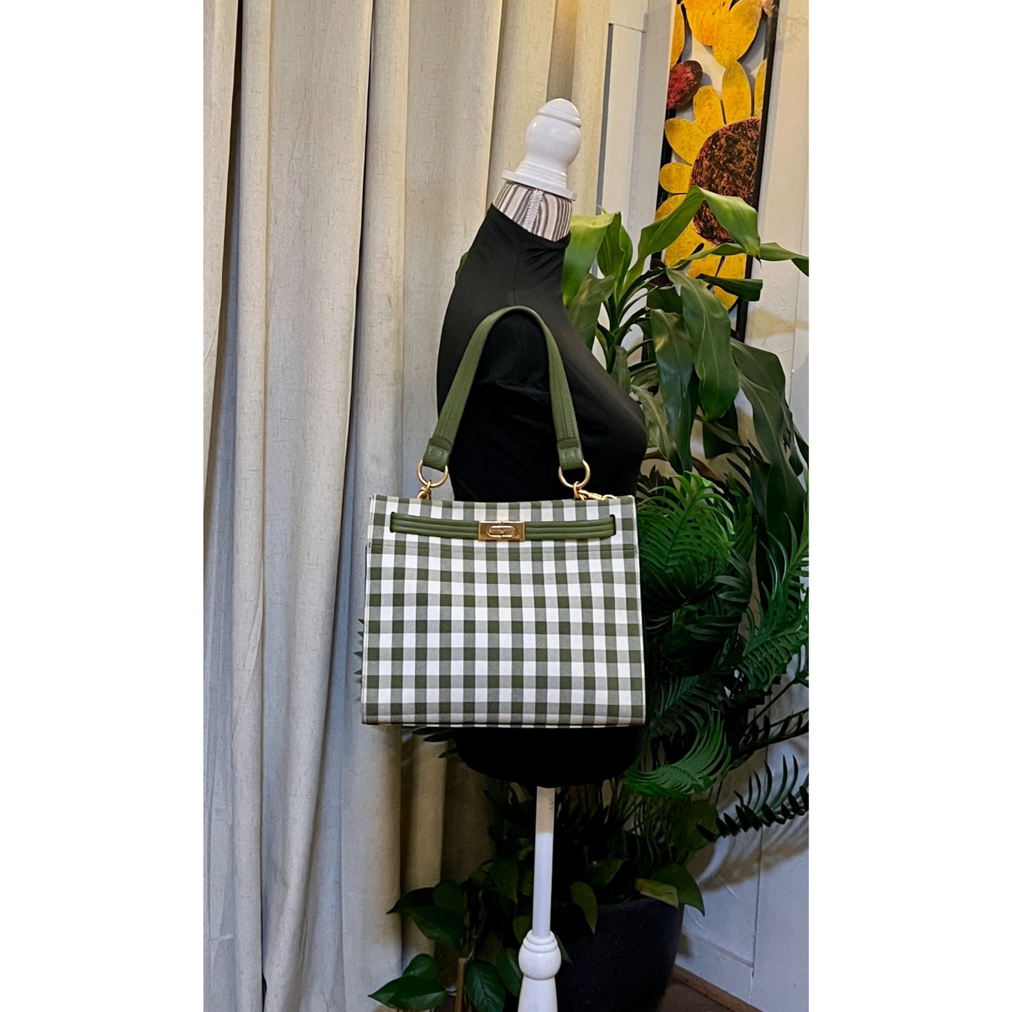 TORY BURCH GREEN AND WHITE PLAID PETITE LEE RADZIWILL ✺✺