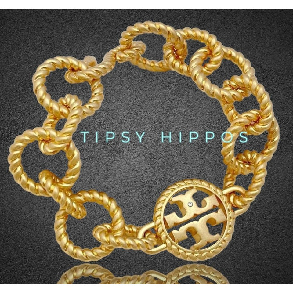 TORY BURCH Gold-Tone Chunky Rope Chain Link Bracelet With Toggle Clasp