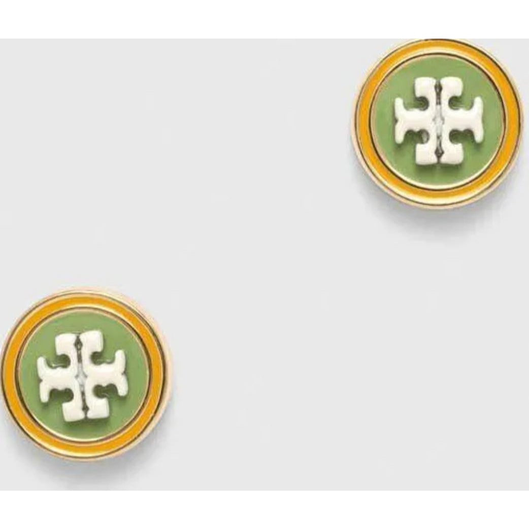 TORY BURCH Kira Green and White Enamel Stud Earrings