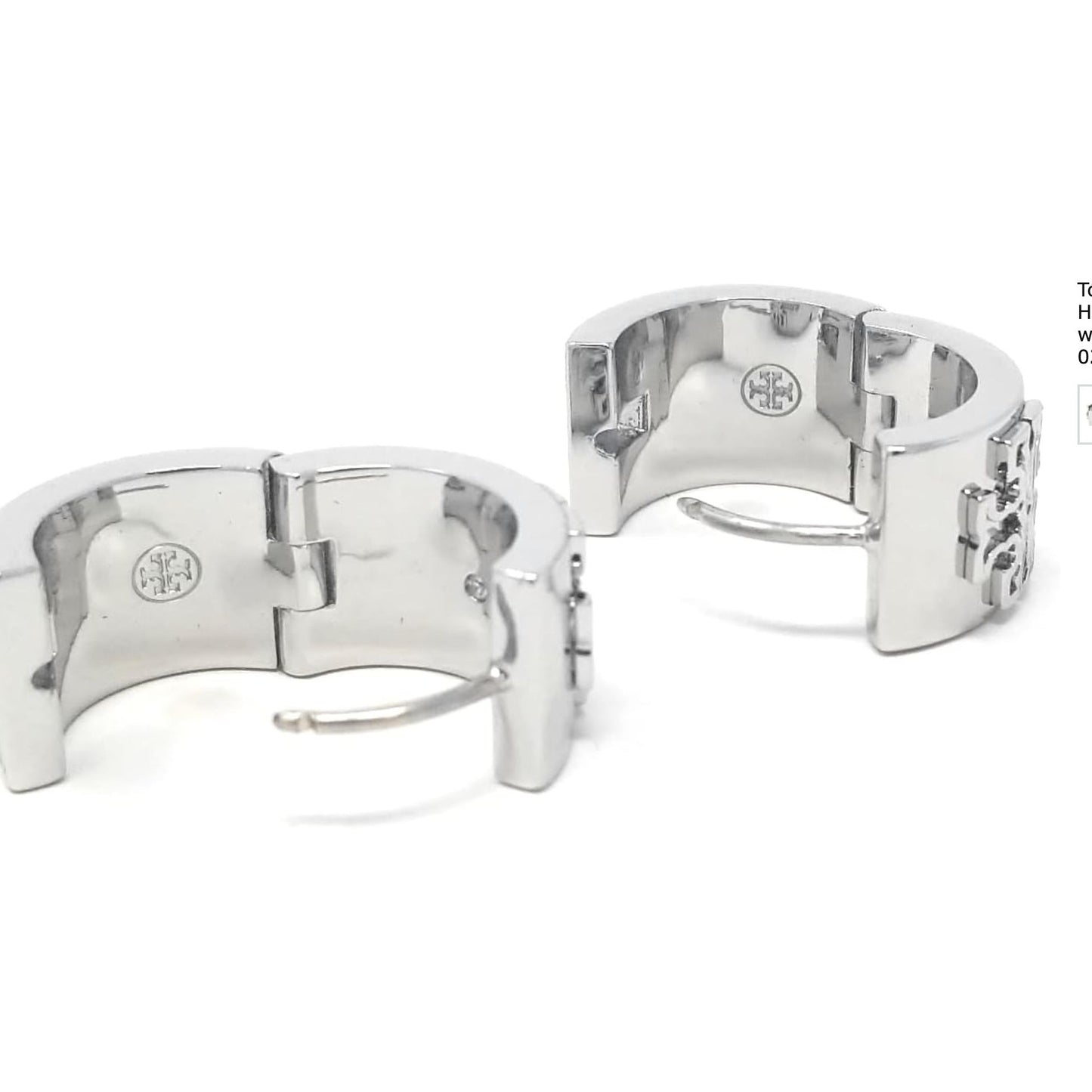 Tory Burch Matte Silver Britten Logo Huggie Hoop Earrings