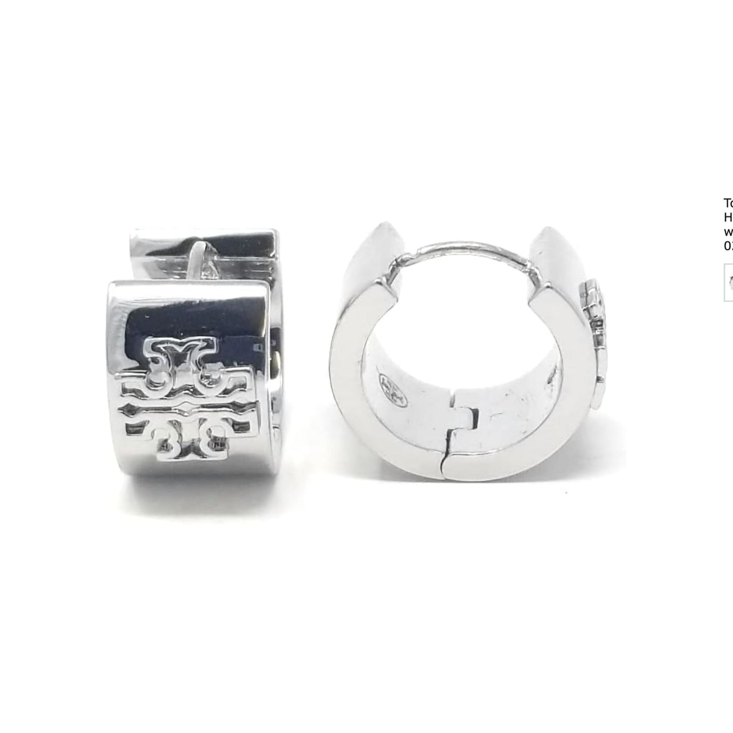 Tory Burch Matte Silver Britten Logo Huggie Hoop Earrings