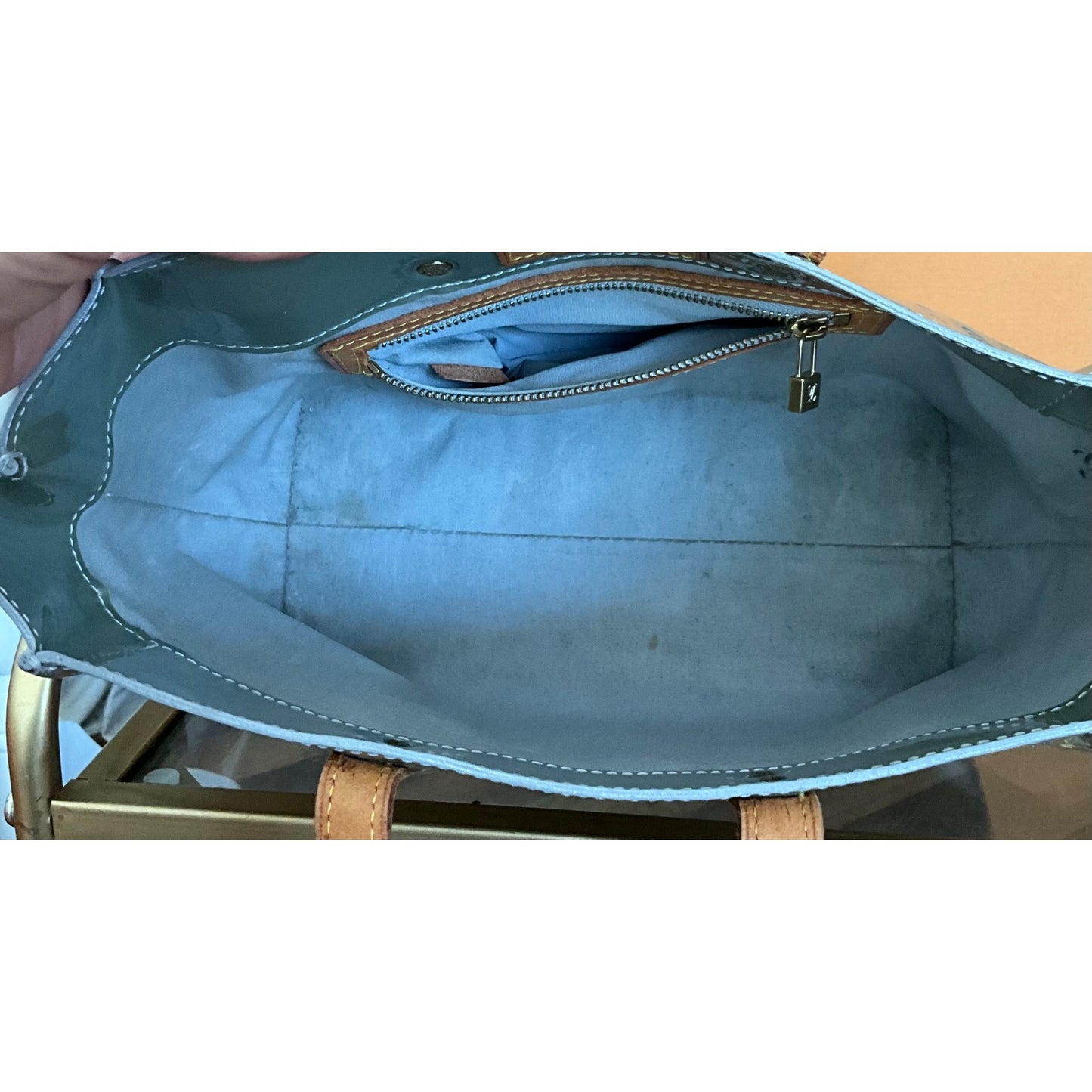 Louis Vuitton Monogram Vernis Bedford Handbag With Leather Handles - Silver & Brown