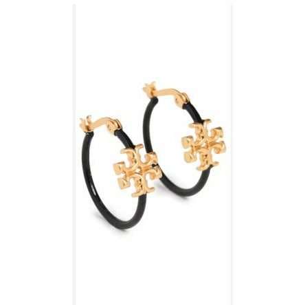 Tory Burch Black and Gold Eleanor Hoop Earrings
