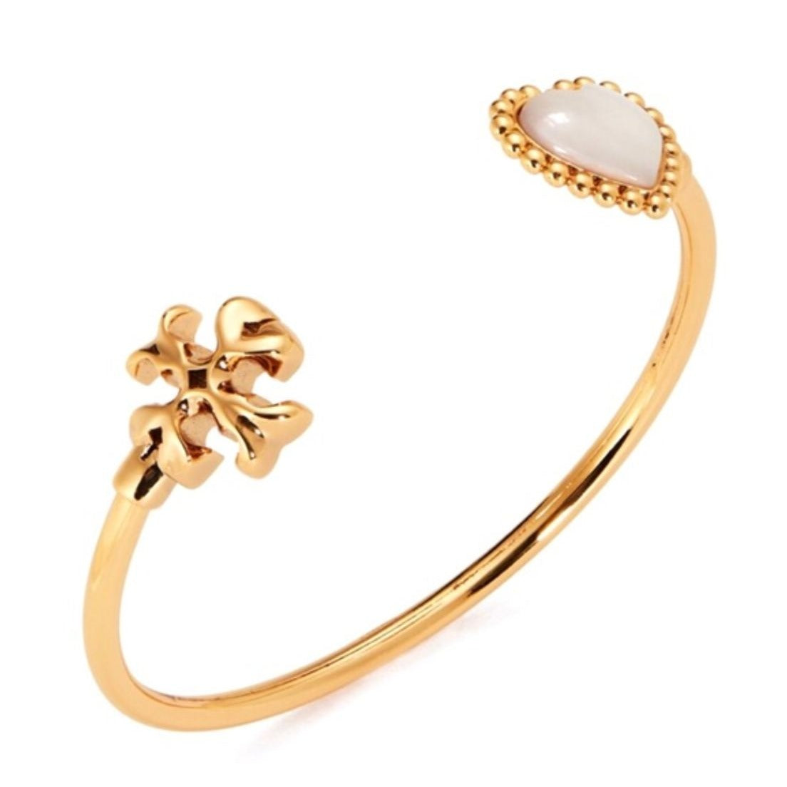 Tory Burch Roxanne Gold Logo & Pearl Heart Cuff Bracelet