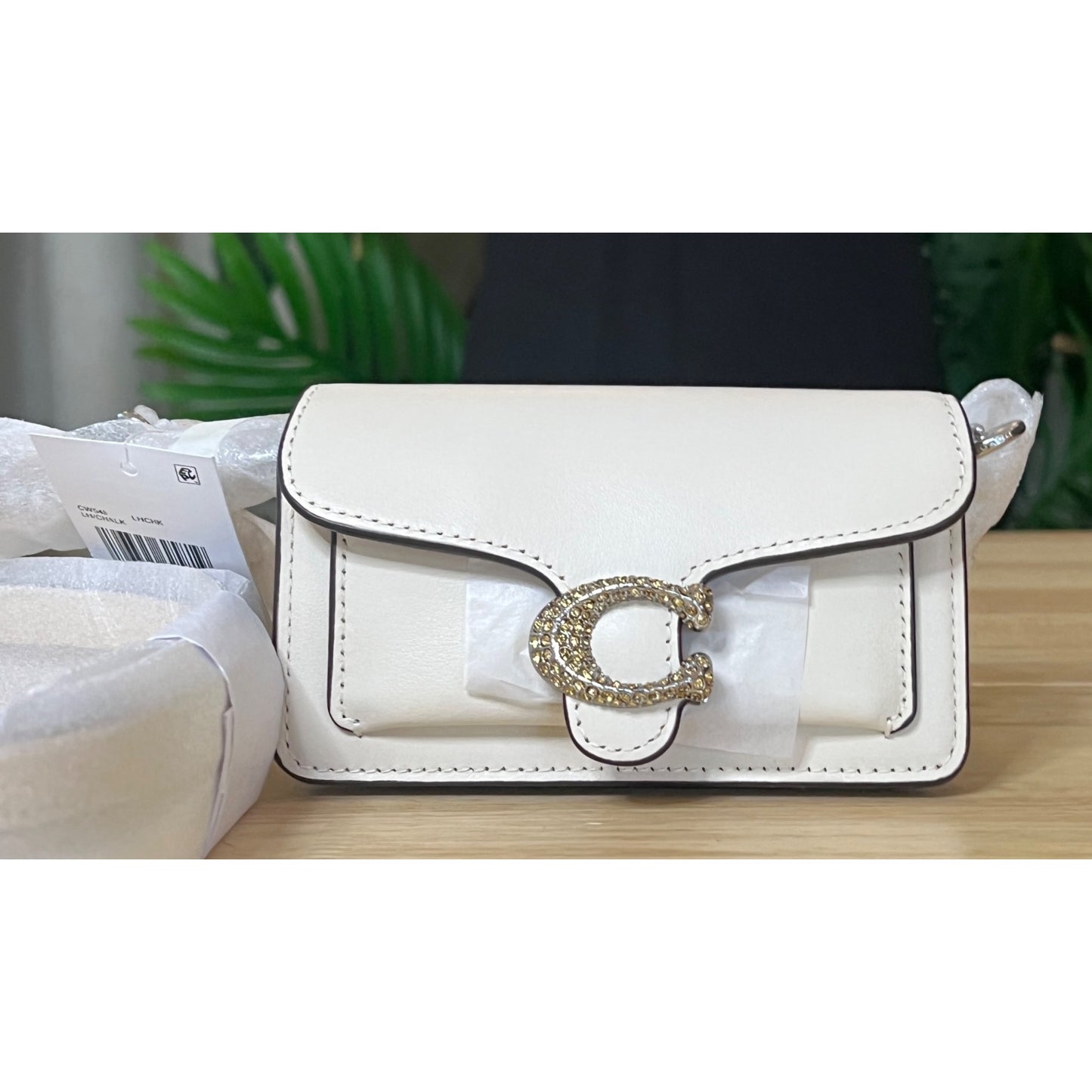 Coach White Tabby 12 with Pave Embellished Front C Logo