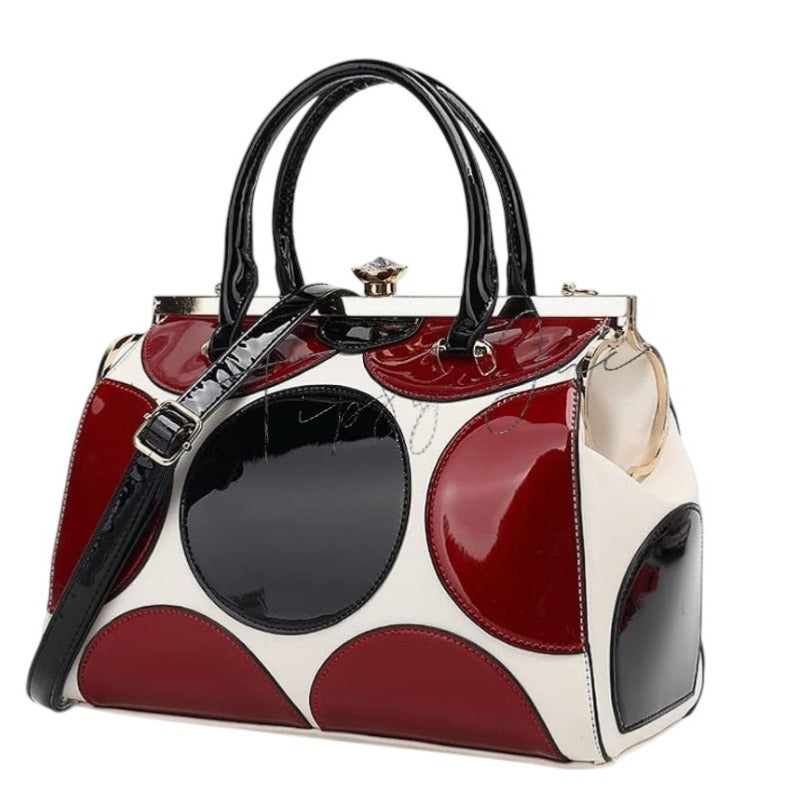 Retro-Inspired Polka Dot Satchel With Matching Wristlet
