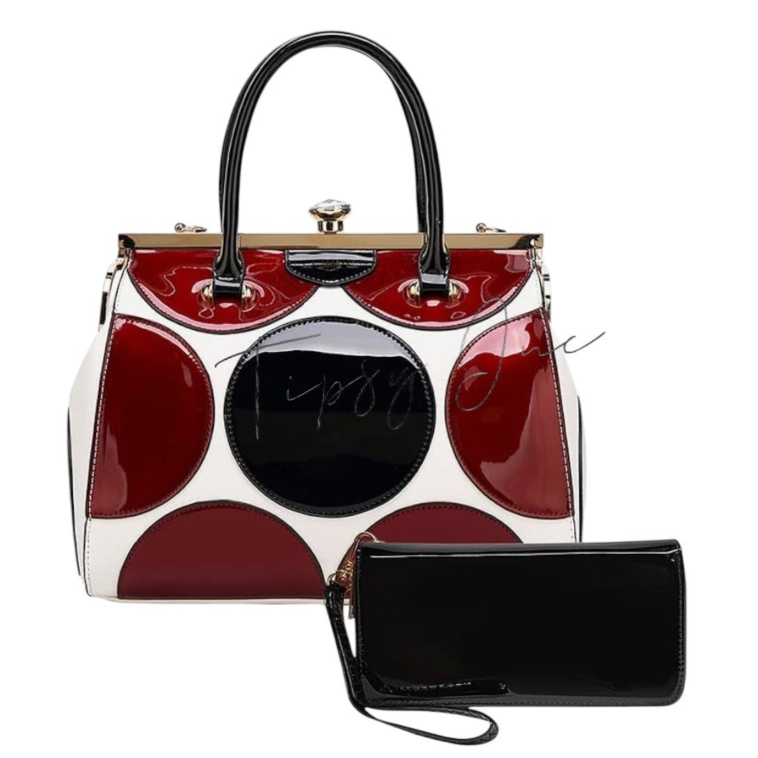 Retro-Inspired Polka Dot Satchel With Matching Wristlet