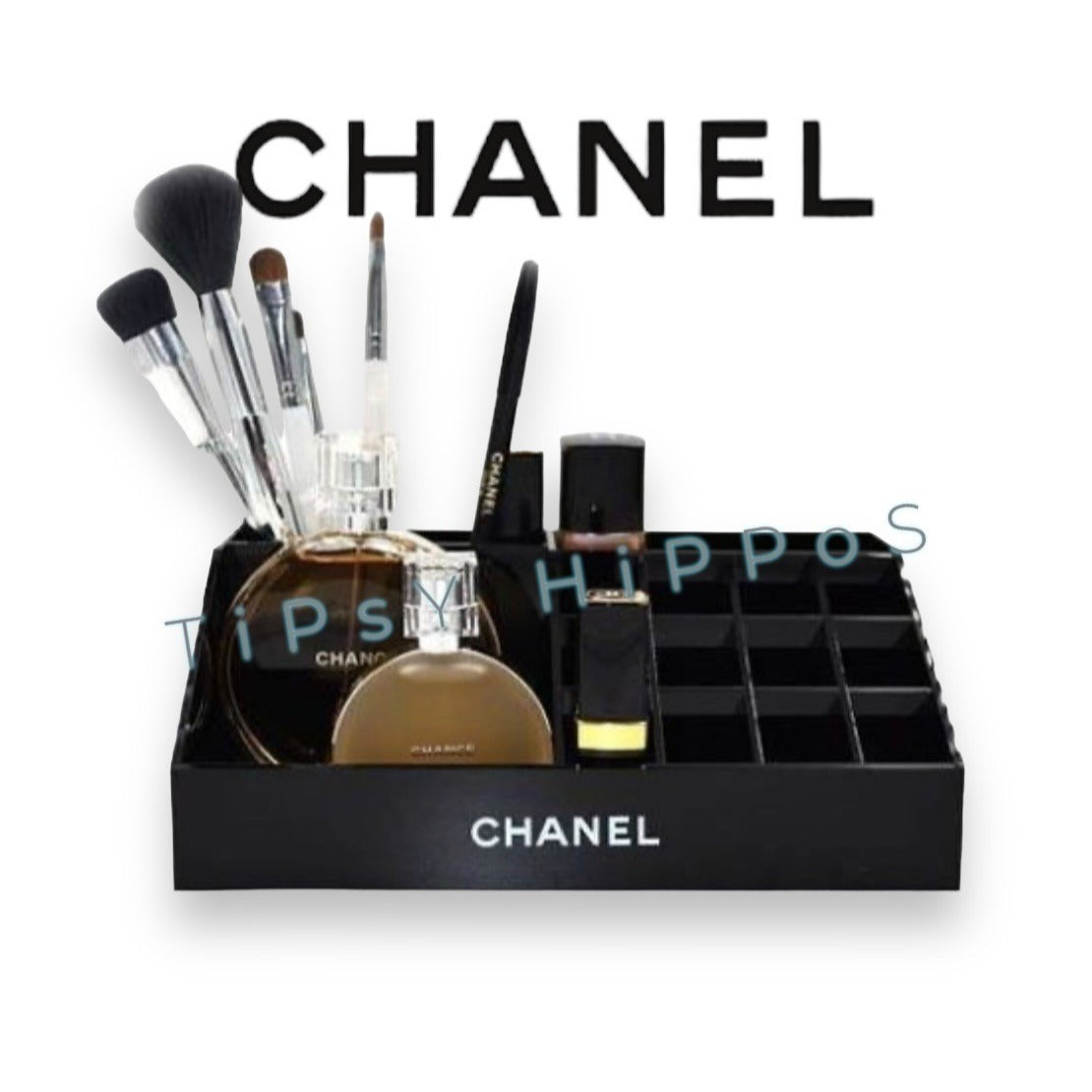 Chanel Makeup Organizer Storage Box With 12 Slots & Compartments Black