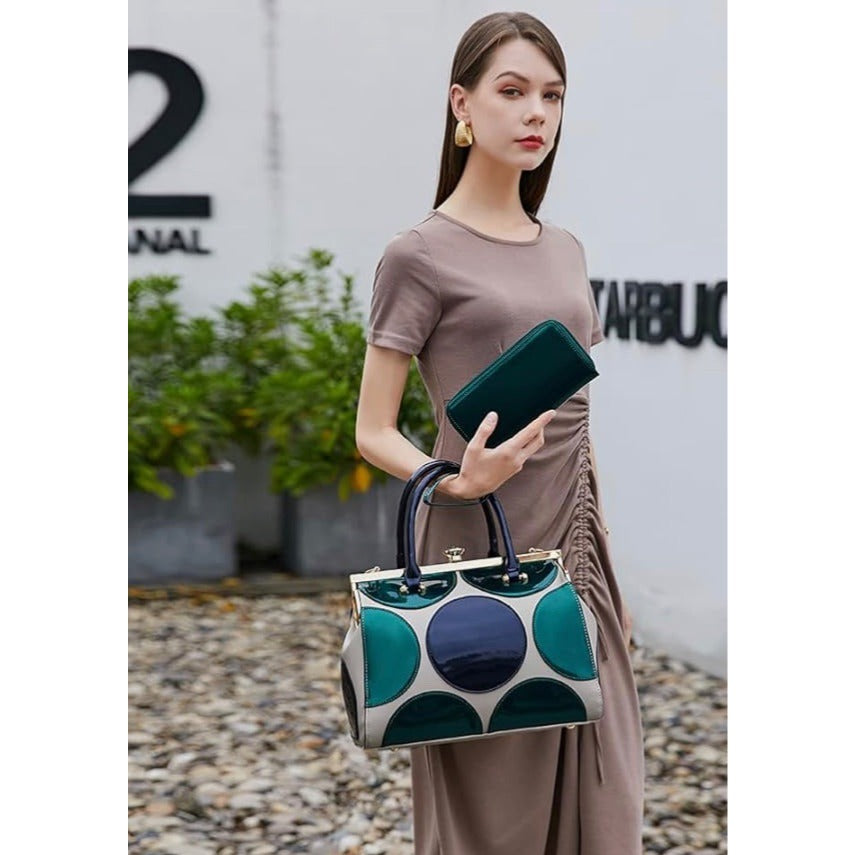 Retro-Inspired Polka Dot Satchel With Matching Wristlet