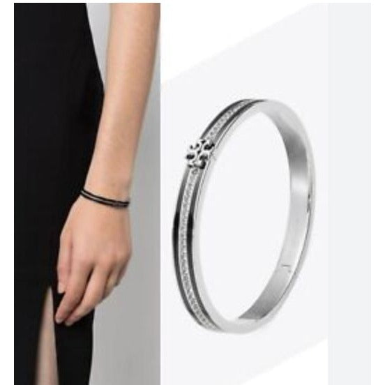 Tory Burch Black and Silver KIRA ENAMEL 7MM BRACELET