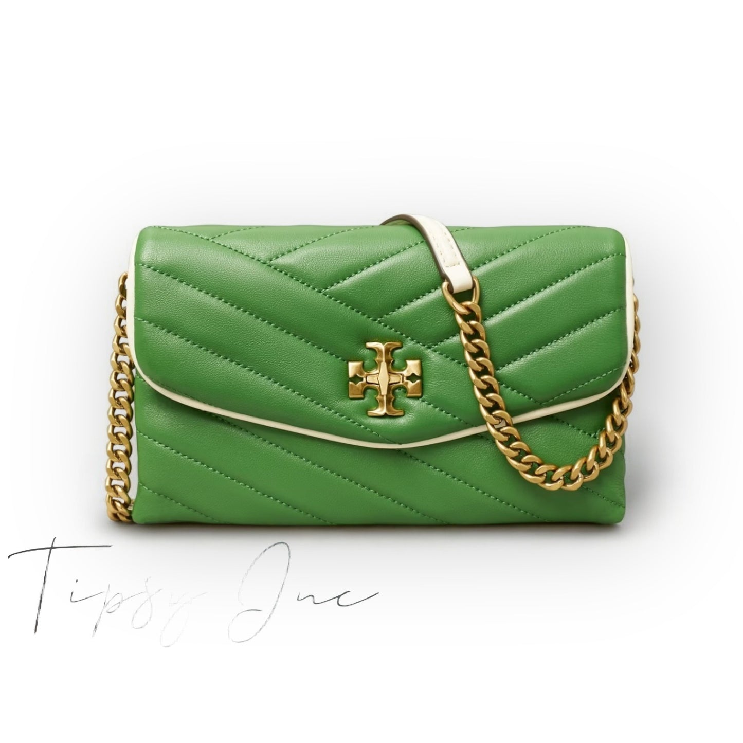 NEW!! TORY BURCH BASIL GREEN KIRA CHEVRON POP HANDBAG