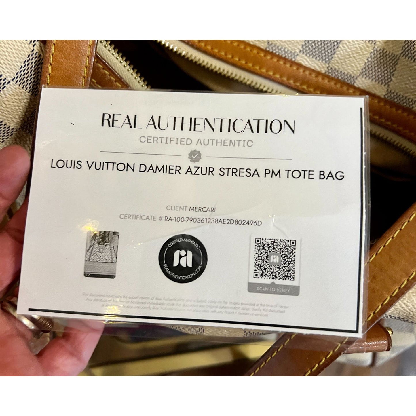 LOUIS VUITTON DAMIER AZUR STRESA PM TOTE WITH DUST BAG WITH COA