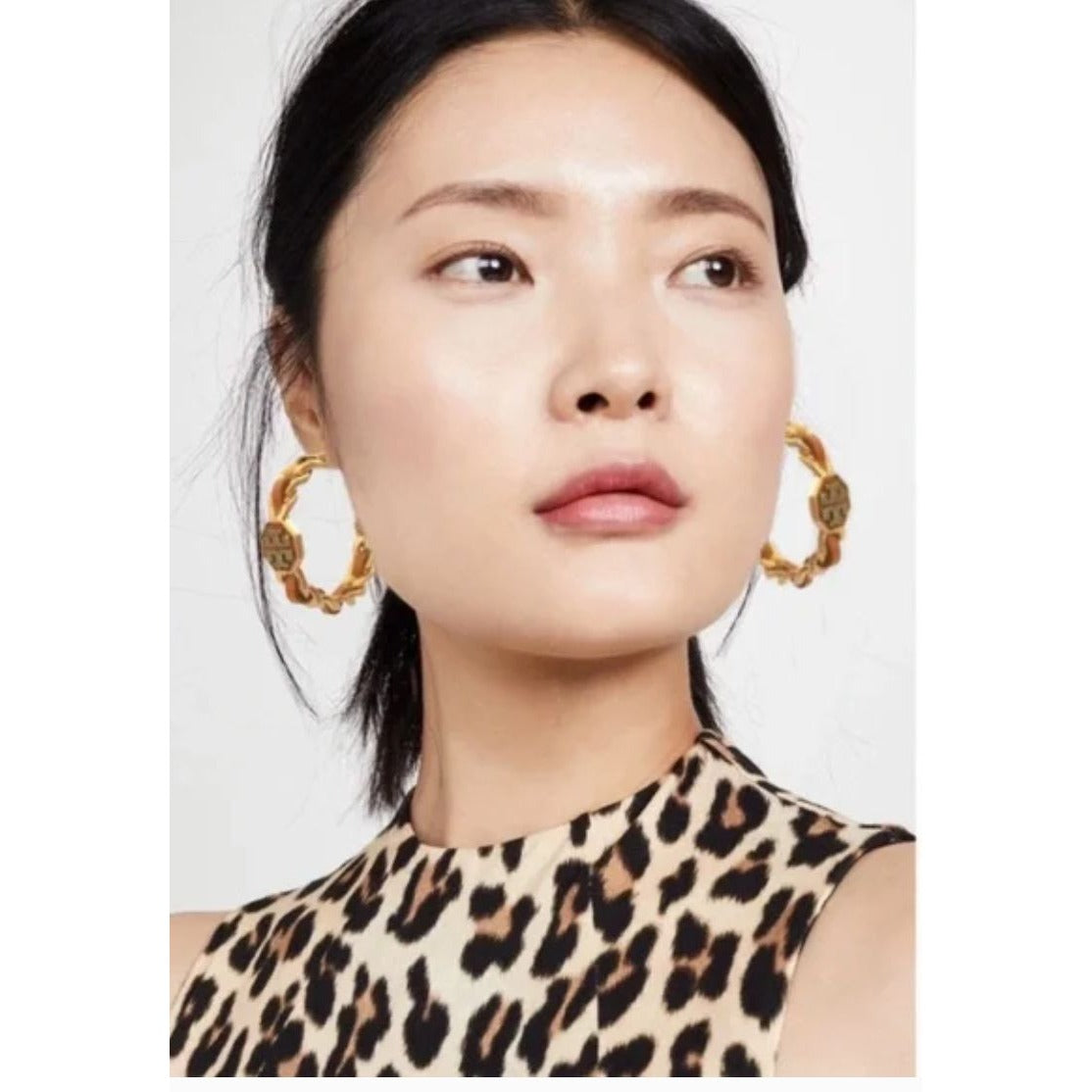 Tory Burch Marion Black & Gold Chainlink Earrings