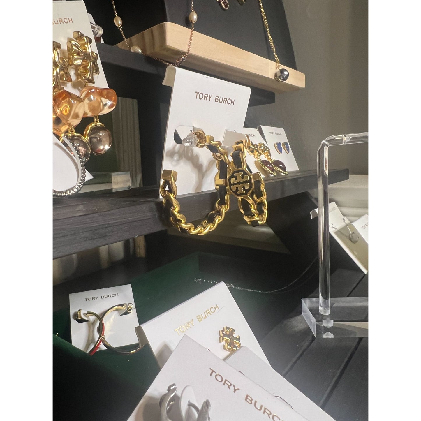 Tory Burch Marion Black & Gold Chainlink Earrings