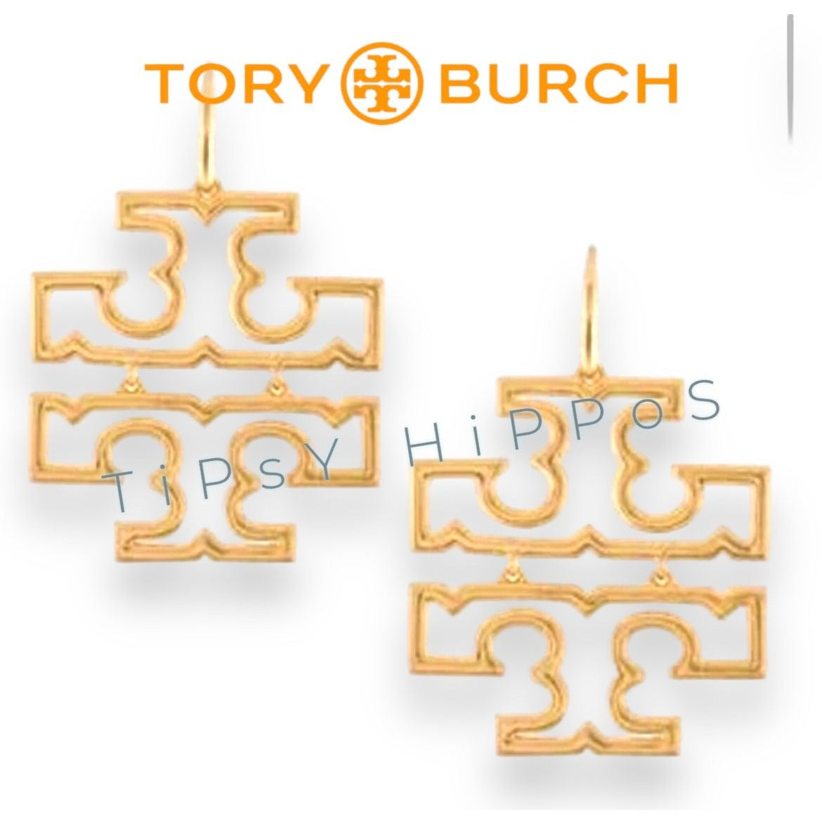 Tory Burch Gold Logo Drop Earrings
