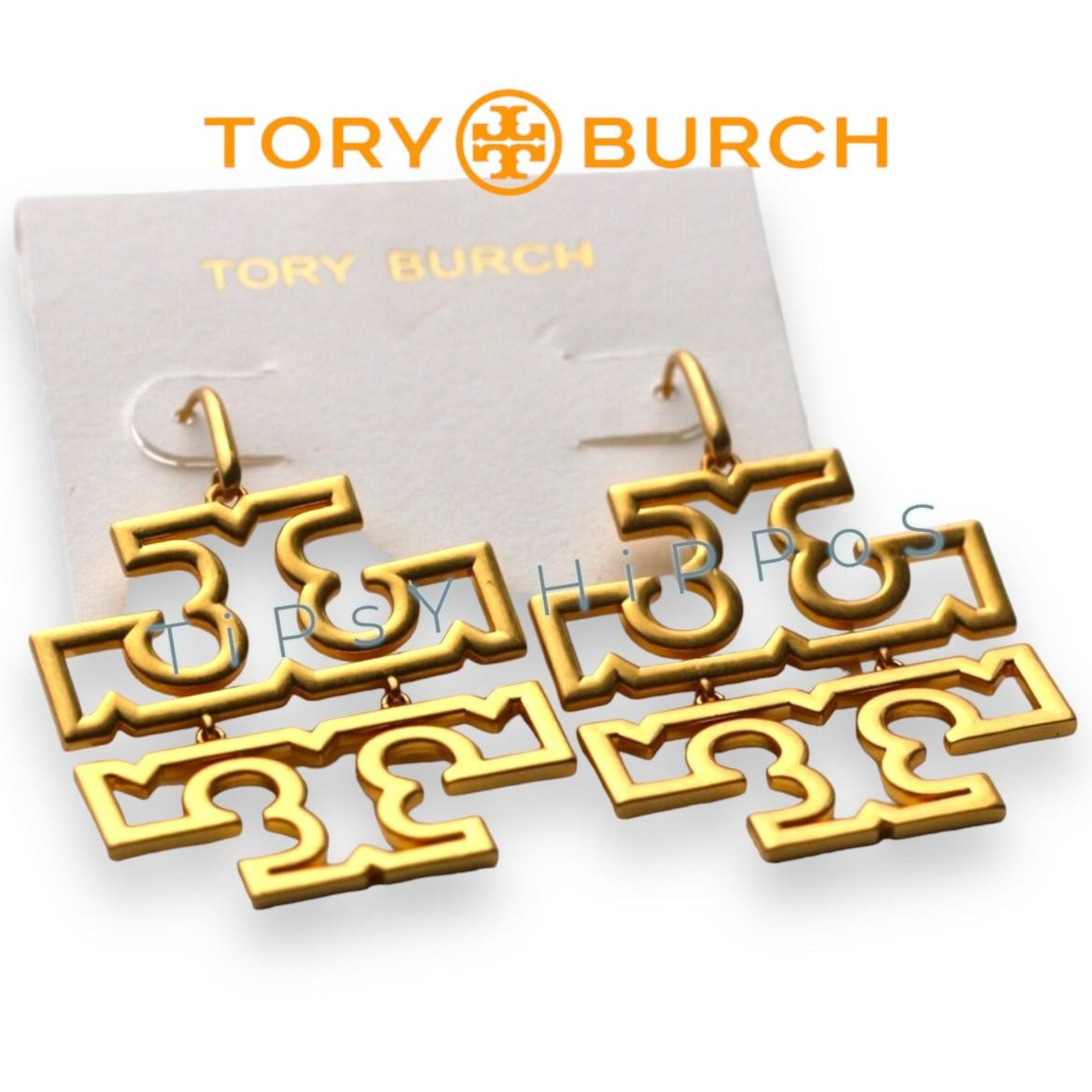 Tory Burch Gold Logo Drop Earrings