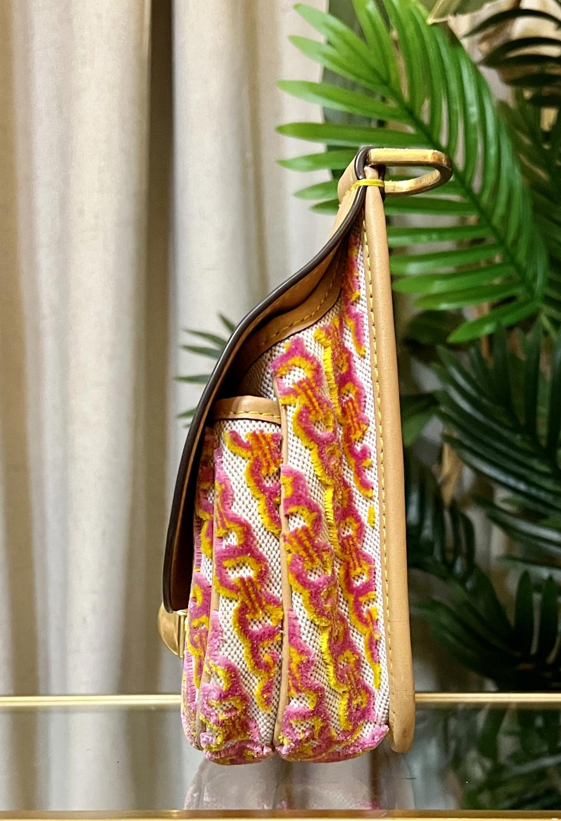 AUTHENTIC TORY BURCH TAN AND PINK AND ORANGE JAMES HANDBAG