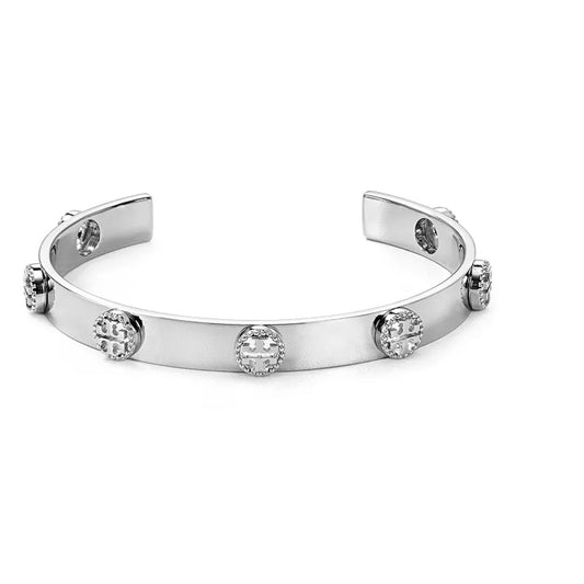 Tory Burch Silver Milgrain Logo-Plaque Cuff Bracelet