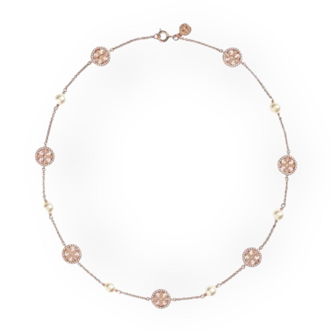 Beautiful Tory Burch Rose Gold and Pearl Pave Necklace
