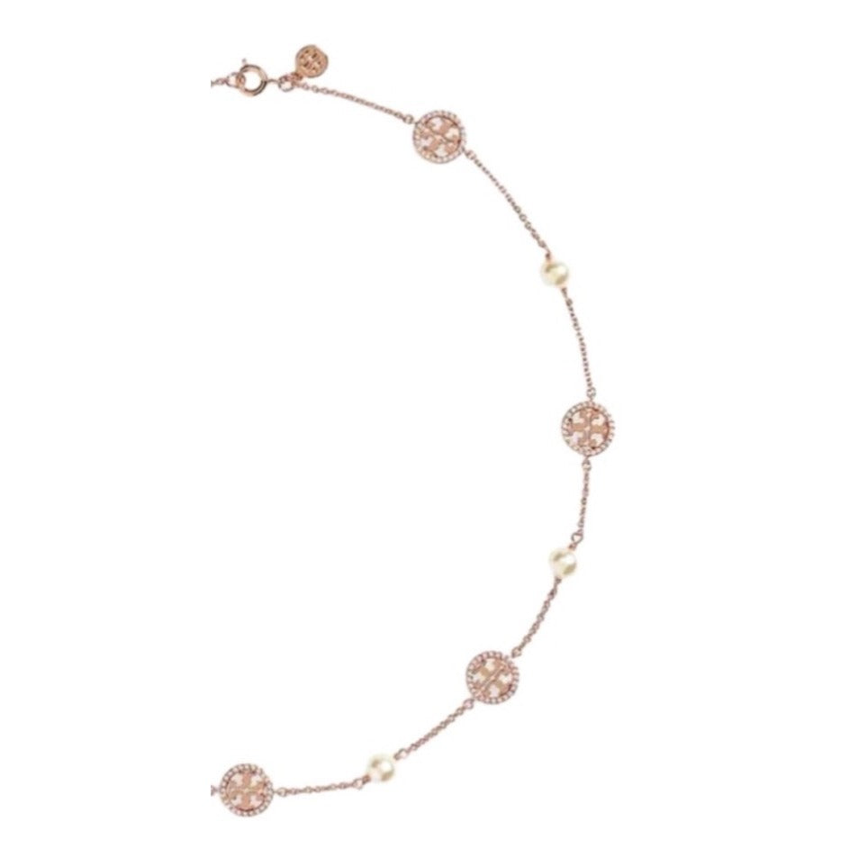 Beautiful Tory Burch Rose Gold and Pearl Pave Necklace