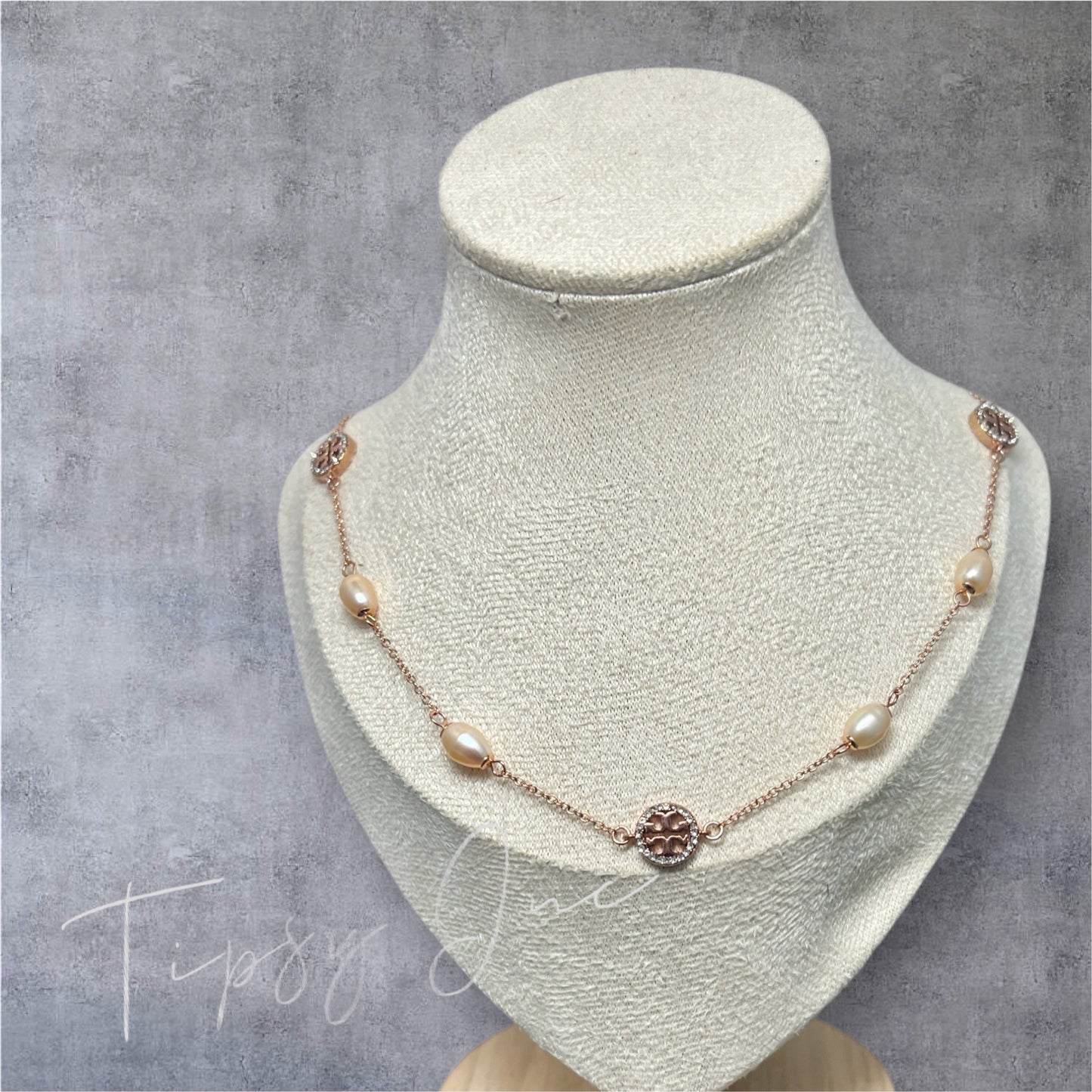 Beautiful Tory Burch Rose Gold and Pearl Pave Necklace