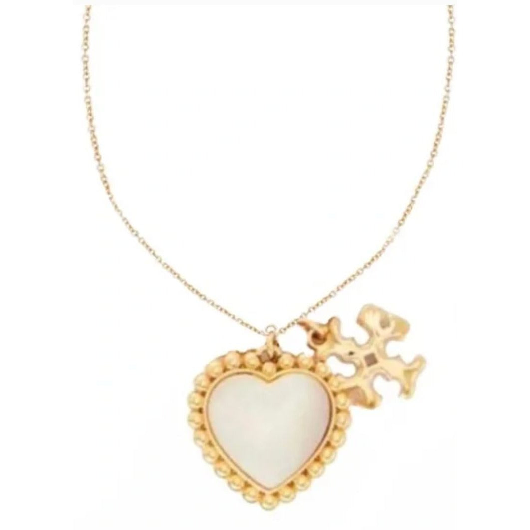 ✺✺ Stunning!  Tory Burch Pearl of Heart & Logo Necklace! ✺✺