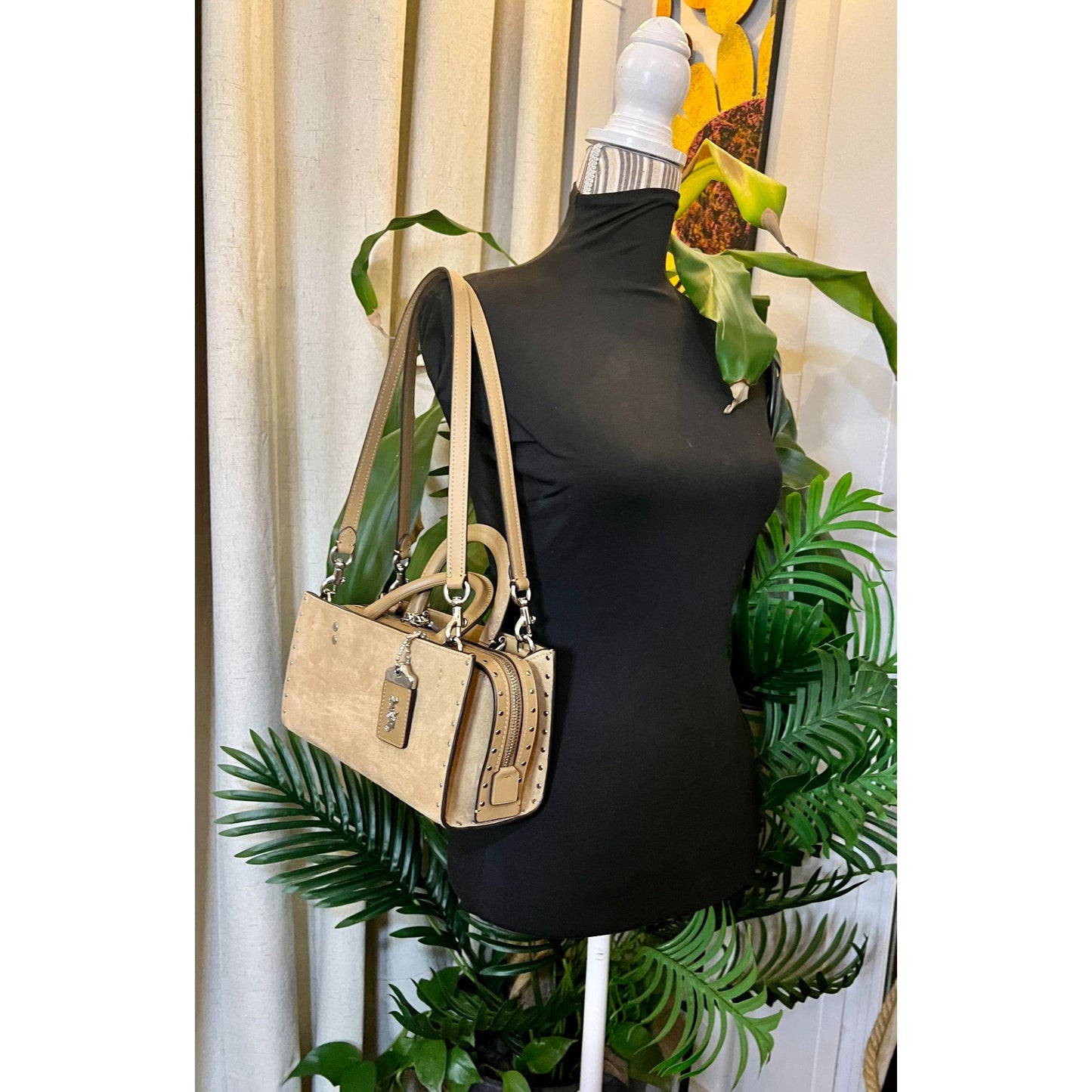 ✺ AUTHENTICATED NEW! Coach Rogue 26 Tan Suede Leather Handbag WITH COA