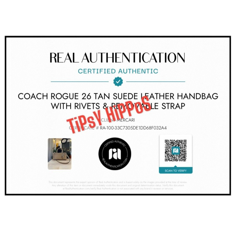 ✺ AUTHENTICATED NEW! Coach Rogue 26 Tan Suede Leather Handbag WITH COA