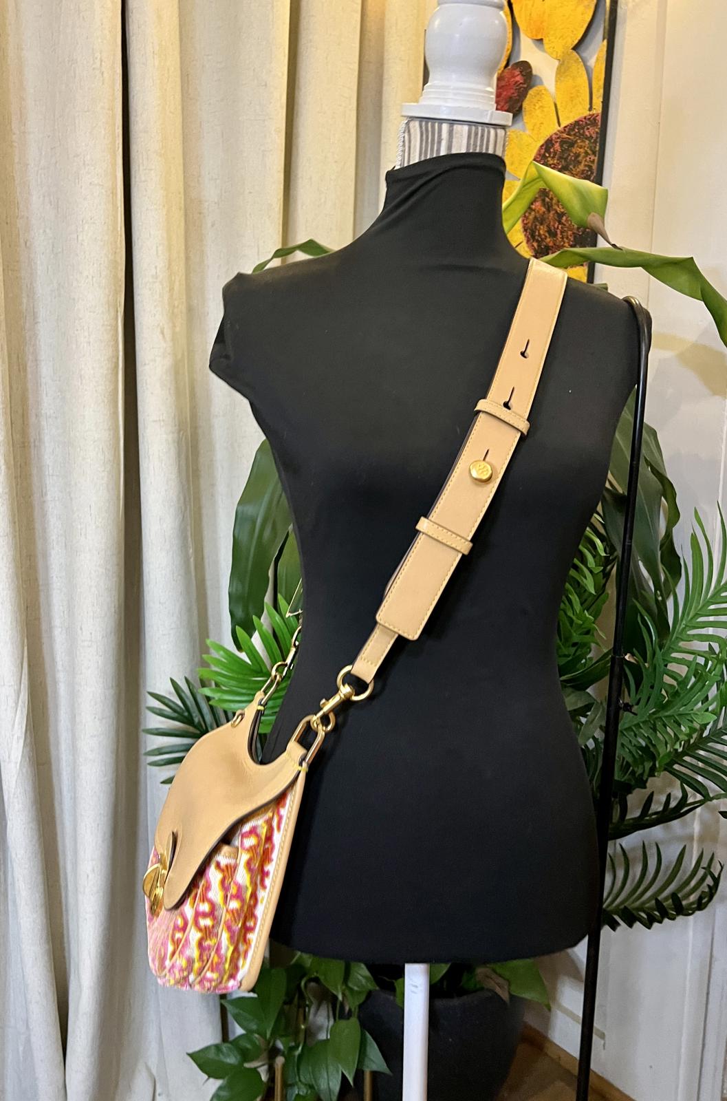 AUTHENTIC TORY BURCH TAN AND PINK AND ORANGE JAMES HANDBAG