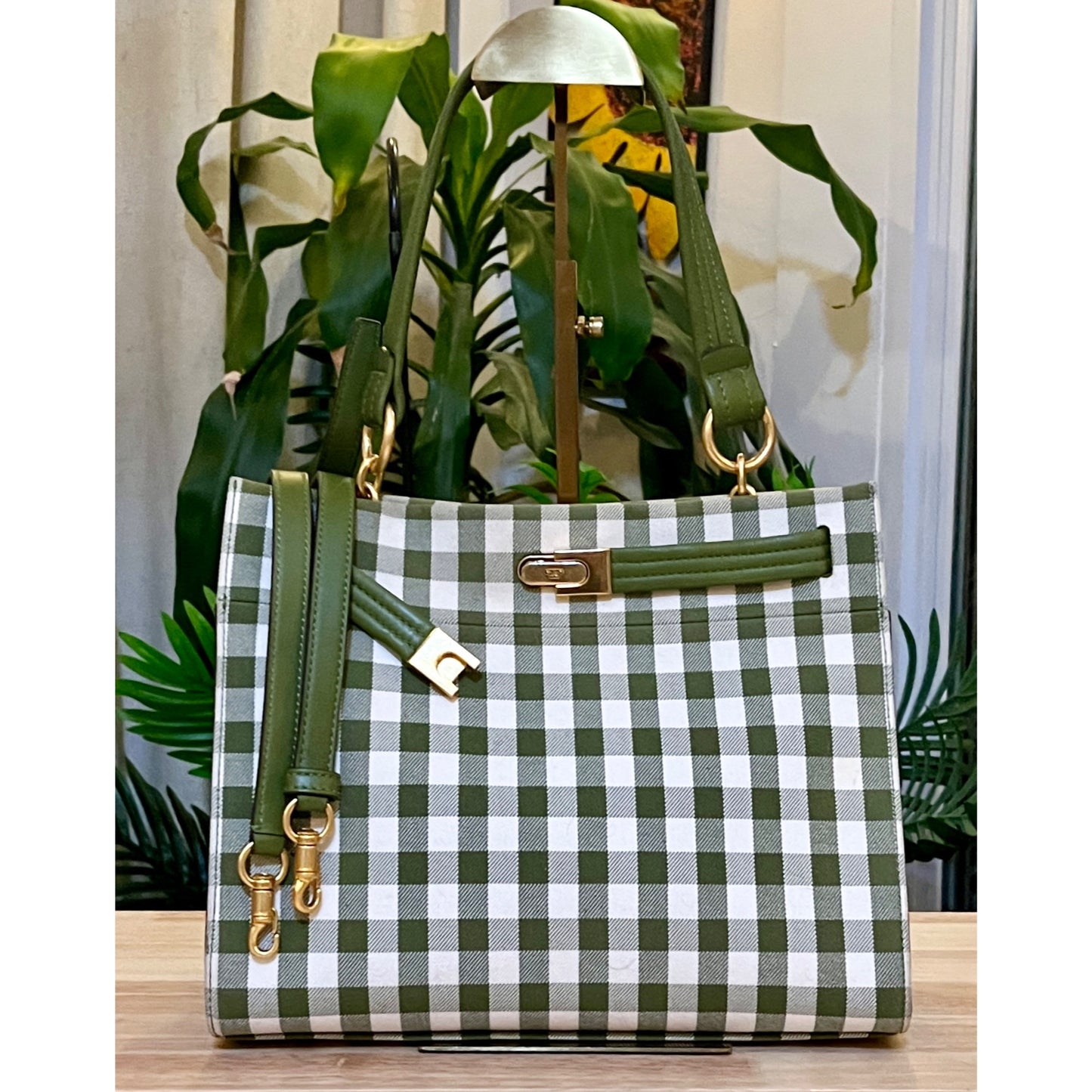 TORY BURCH GREEN AND WHITE PLAID PETITE LEE RADZIWILL ✺✺