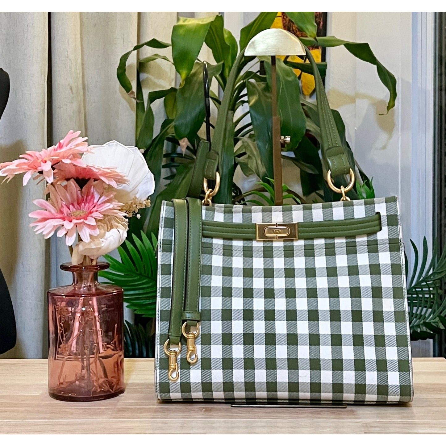 TORY BURCH GREEN AND WHITE PLAID PETITE LEE RADZIWILL ✺✺