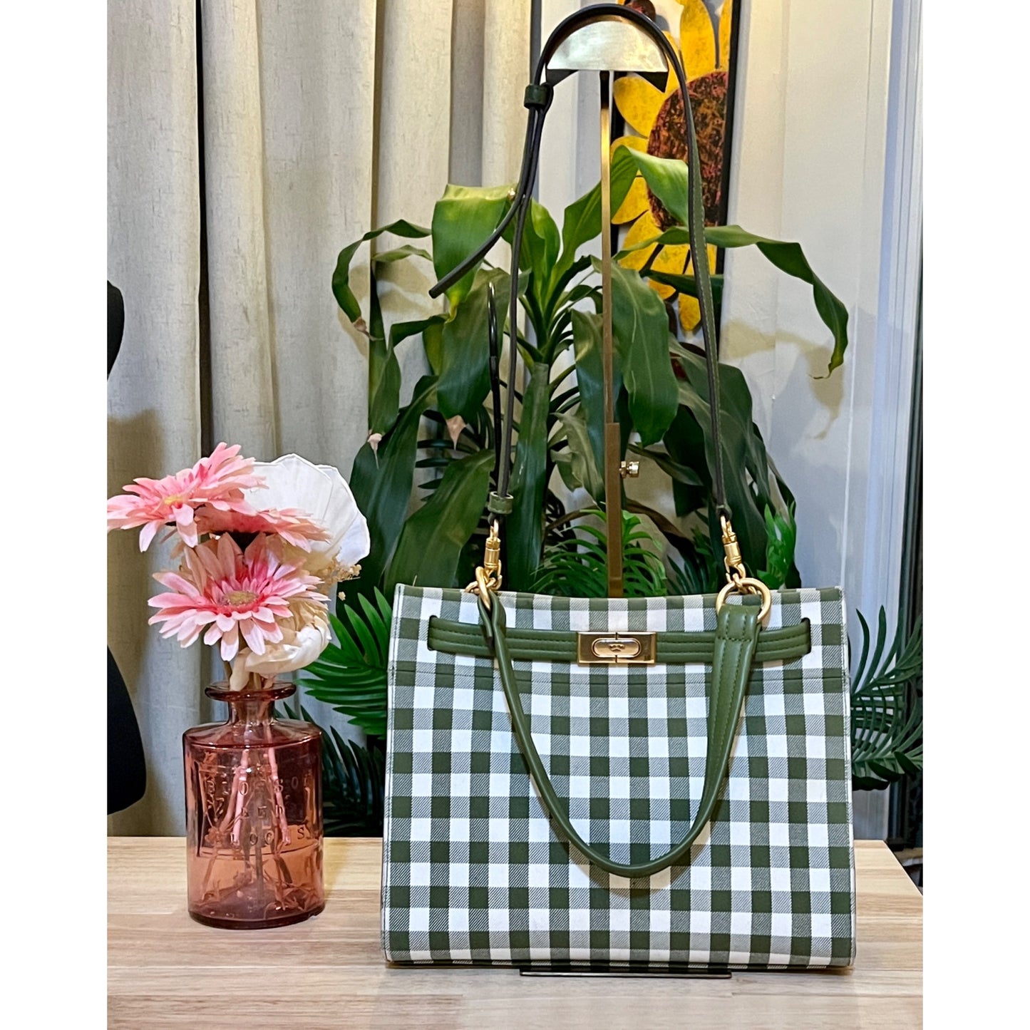 TORY BURCH GREEN AND WHITE PLAID PETITE LEE RADZIWILL ✺✺