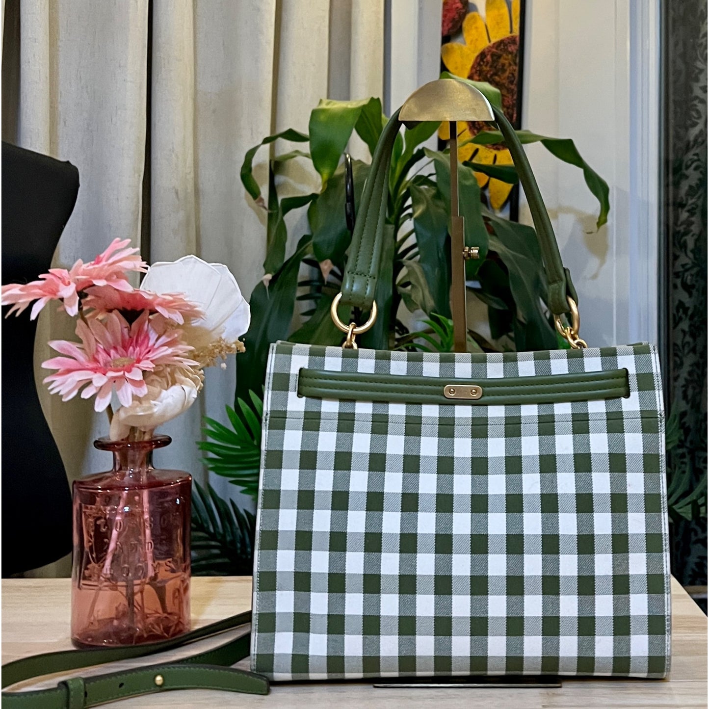 TORY BURCH GREEN AND WHITE PLAID PETITE LEE RADZIWILL ✺✺