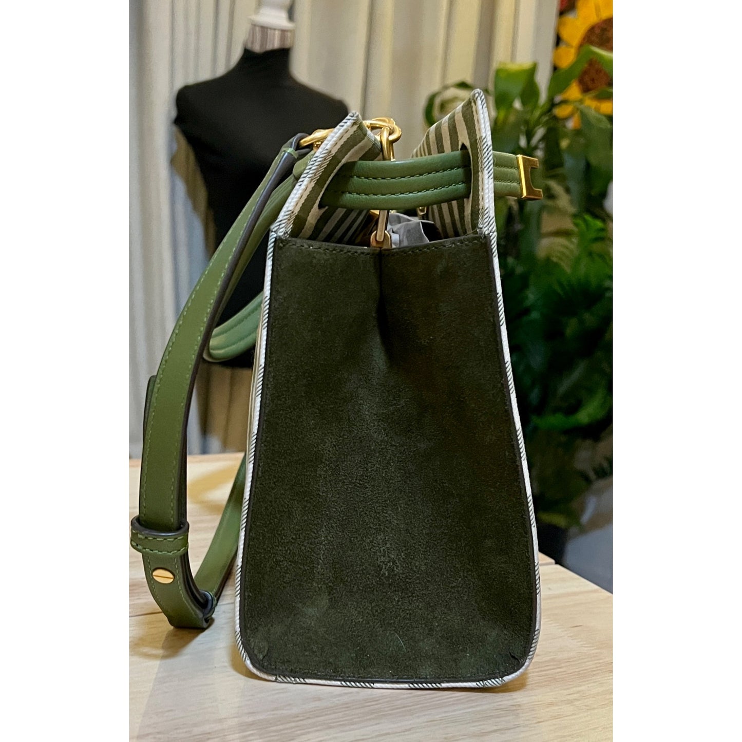 TORY BURCH GREEN AND WHITE PLAID PETITE LEE RADZIWILL ✺✺