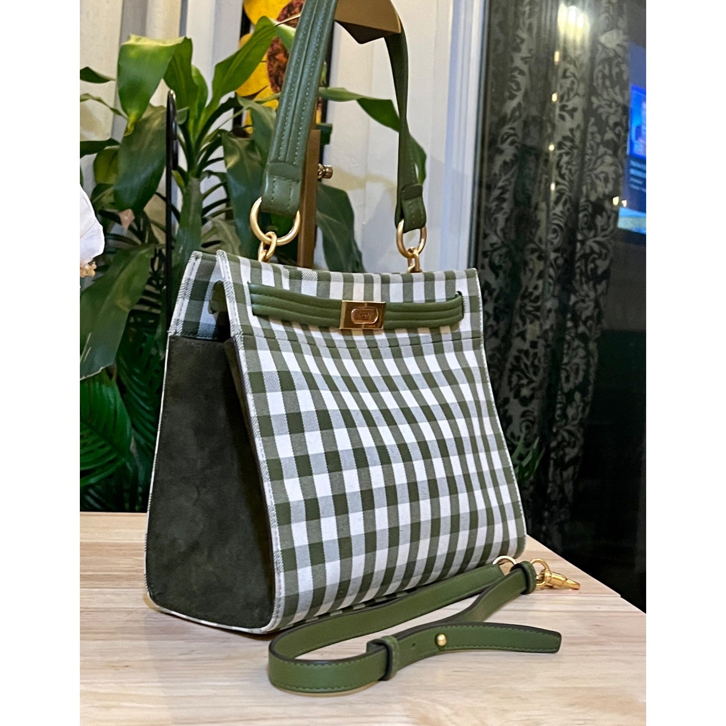 TORY BURCH GREEN AND WHITE PLAID PETITE LEE RADZIWILL ✺✺
