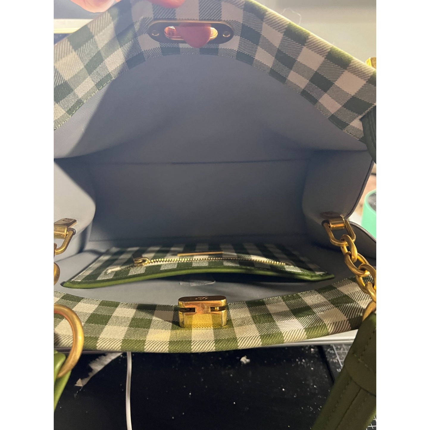 TORY BURCH GREEN AND WHITE PLAID PETITE LEE RADZIWILL ✺✺