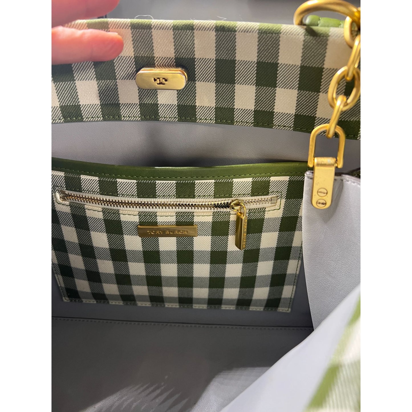 TORY BURCH GREEN AND WHITE PLAID PETITE LEE RADZIWILL ✺✺