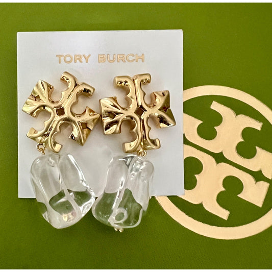 Tory Burch Roxanne Gold-Tone Logo Drop Earrings