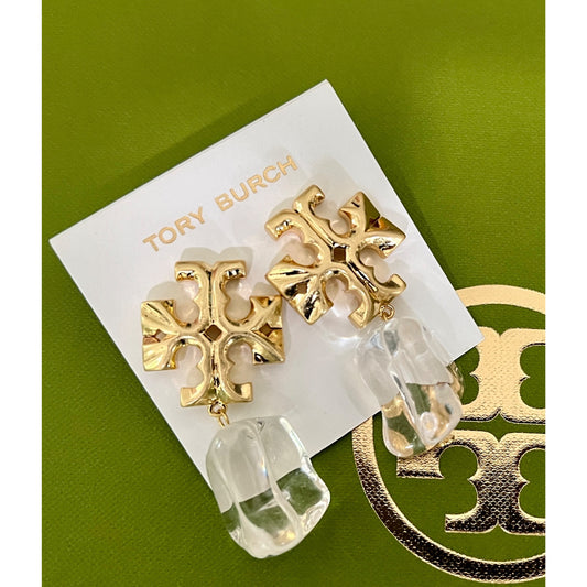 Tory Burch Roxanne Gold-Tone Logo Drop Earrings