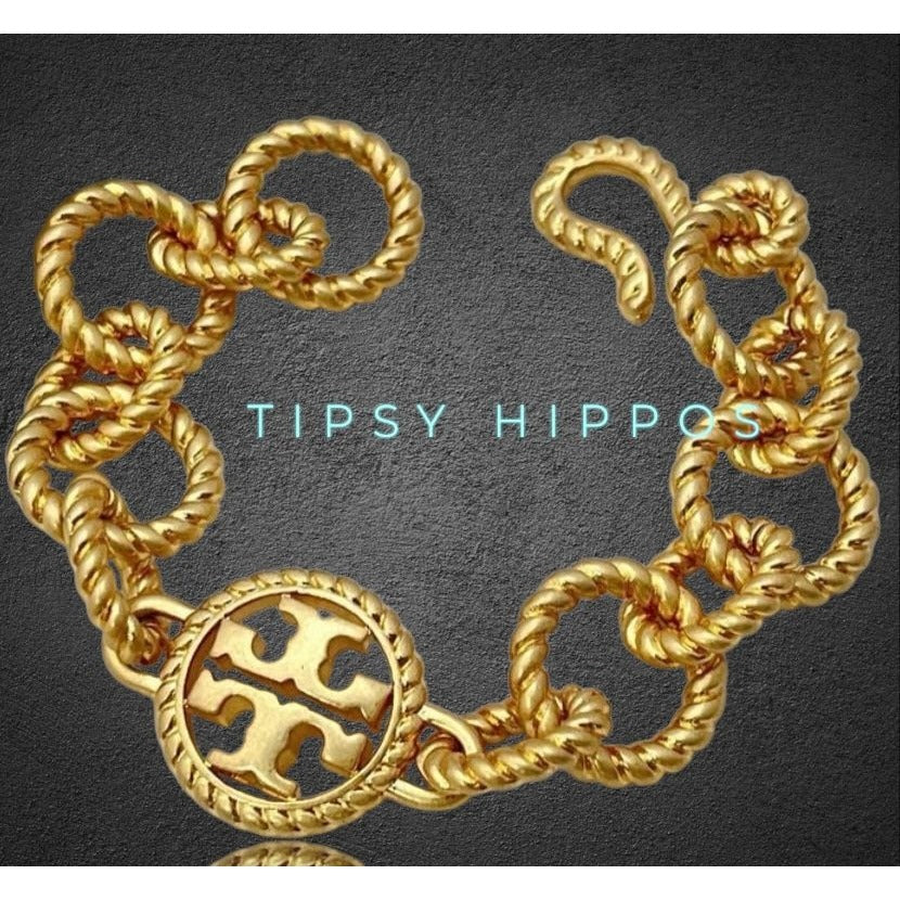 TORY BURCH Gold-Tone Chunky Rope Chain Link Bracelet With Toggle Clasp