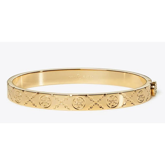 Tory Burch T Monogram Gold Logo Hinged Bangle Bracelet