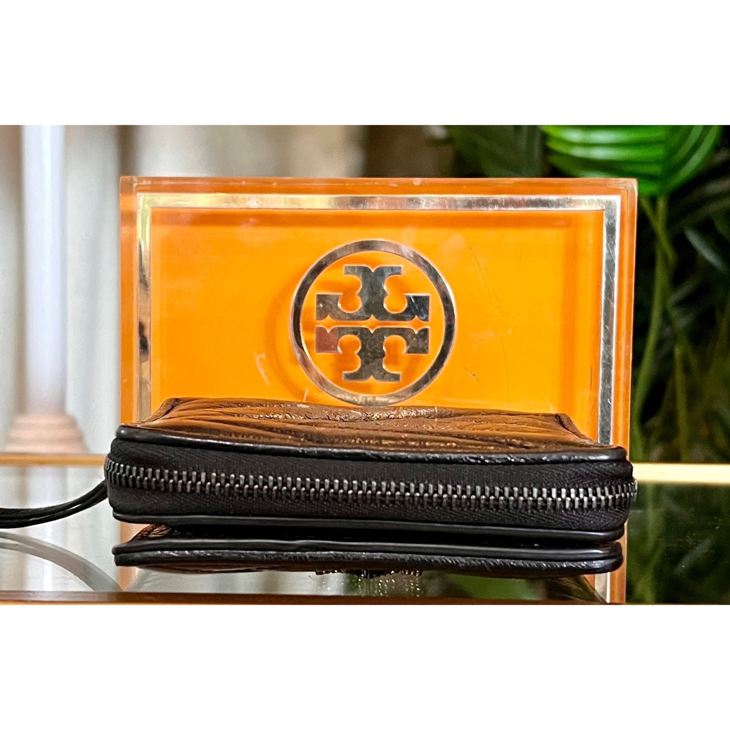 Tory Burch Black KIRA Quilted Leather Wallet With Zipper Closure & Logo Design