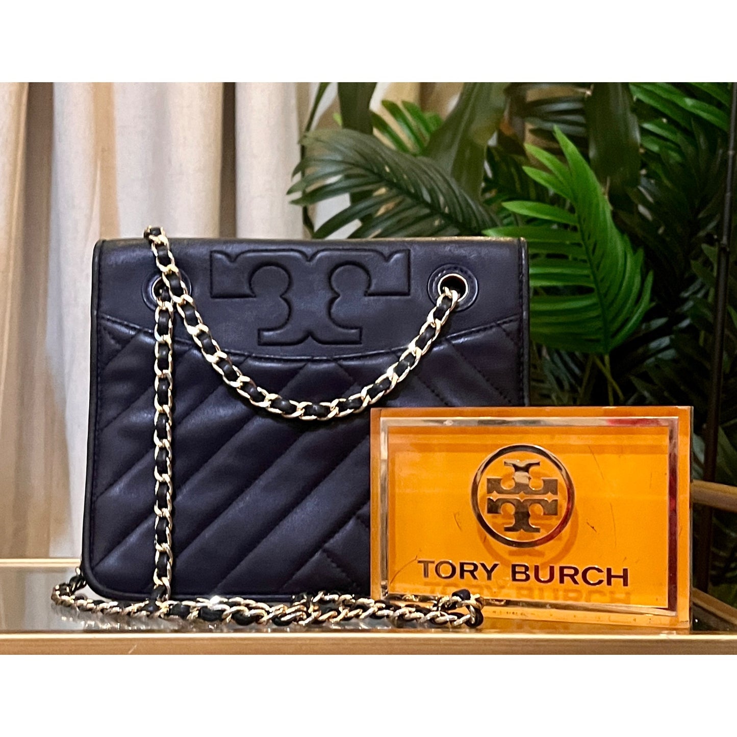 ✺ AUTHENTIC TORY BURCH NAVY BLUE QUILTED LEATHER FLEMING/ALEXA HANDBAG